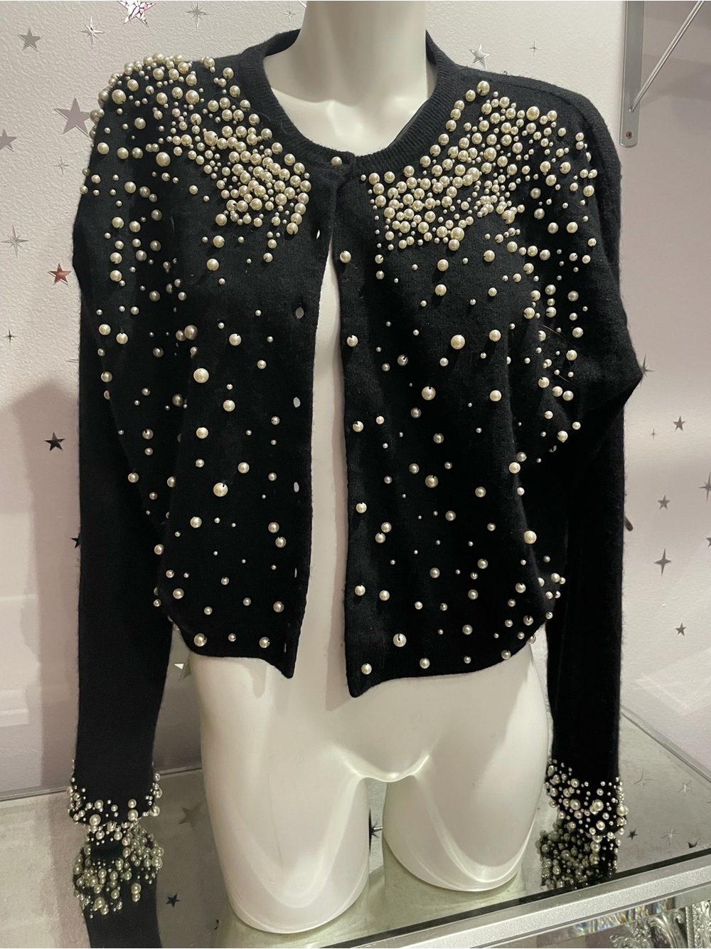 Vintage 80s I Did It Matthew H Pearl Beaded 100% Lambswool Cardigan